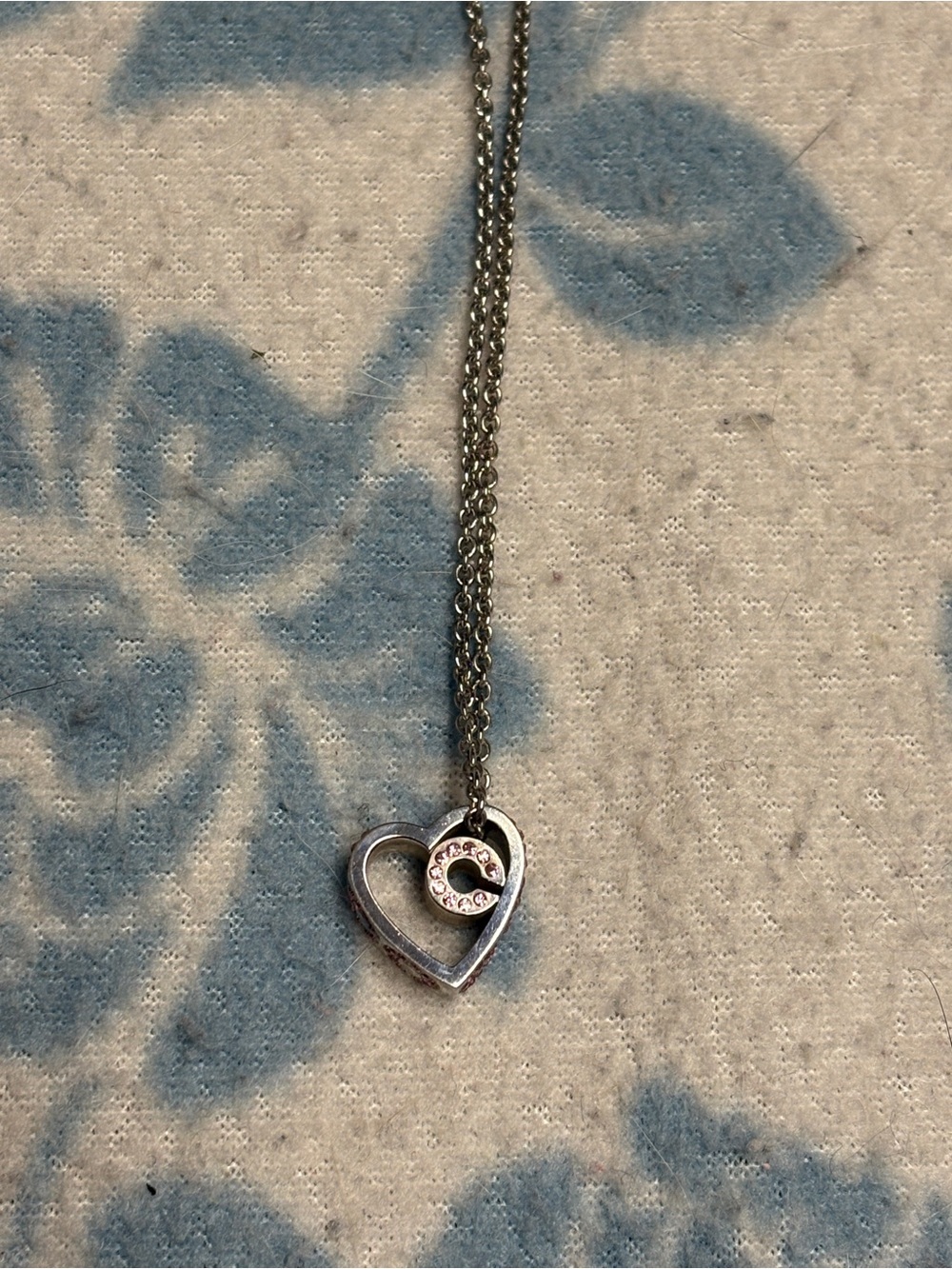 Coach Sterling Silver with Pink Rhinestones Heart Necklace